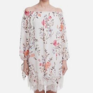 LUSH Off Shoulder White Floral Lace Sleeve Dress S